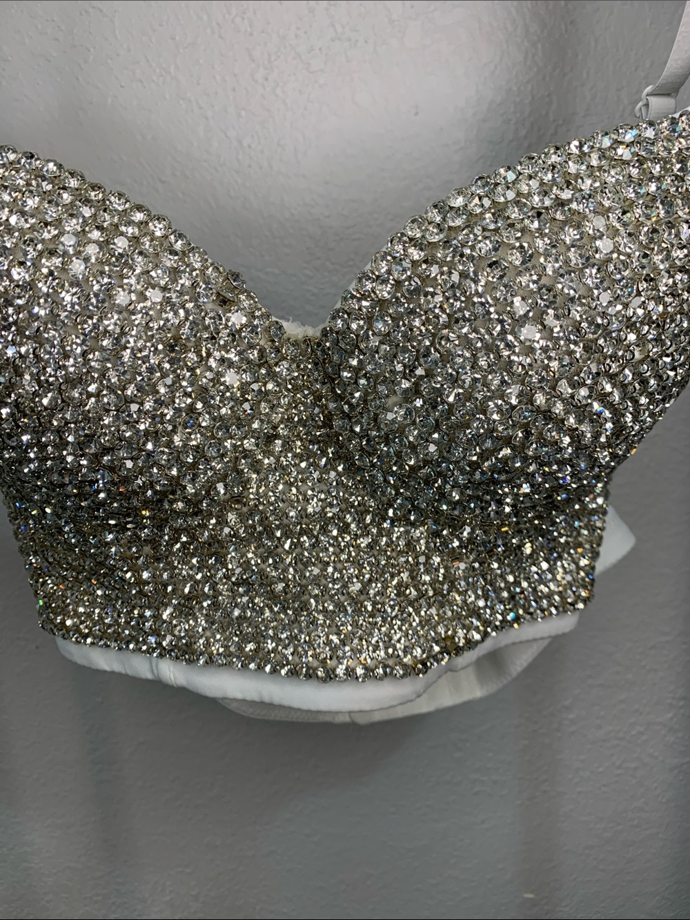 Crystal-Embellished Sequin Bustier Top - Silver - Picture 9 of 9